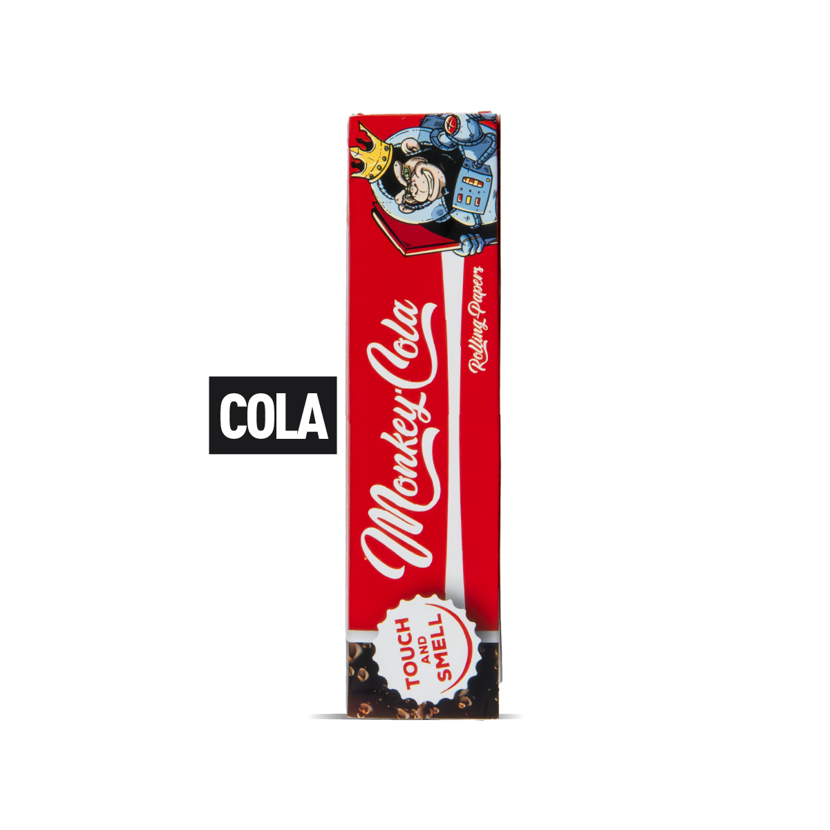 Red rolling paper pack with Monkey Cola branding on a white background