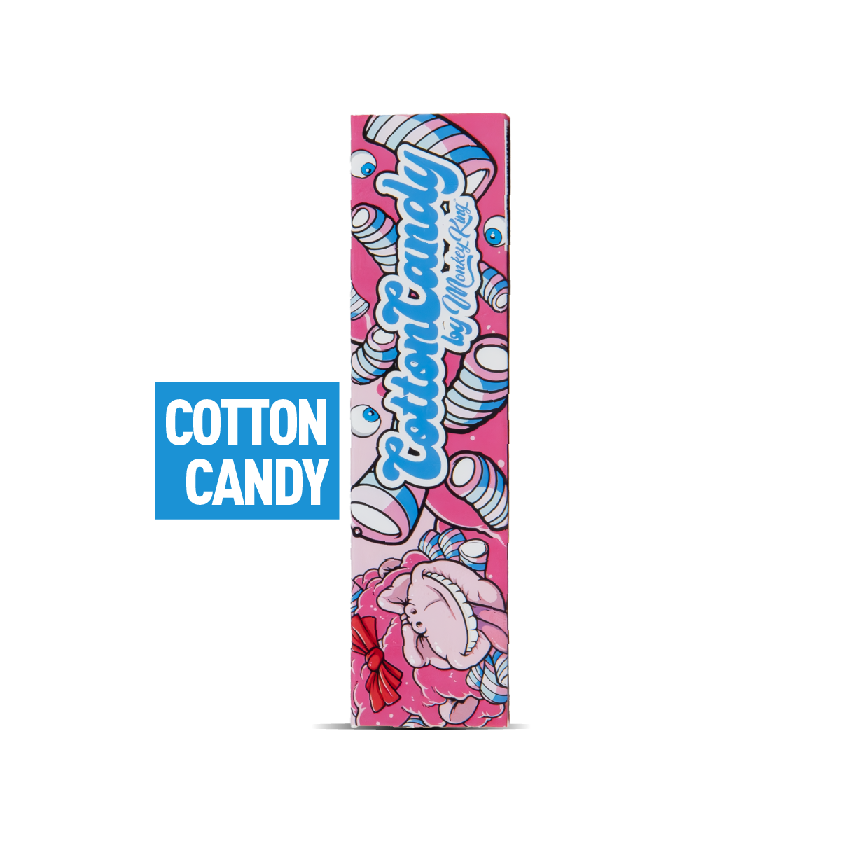 Cotton Candy-themed product packaging with colorful design on a white background