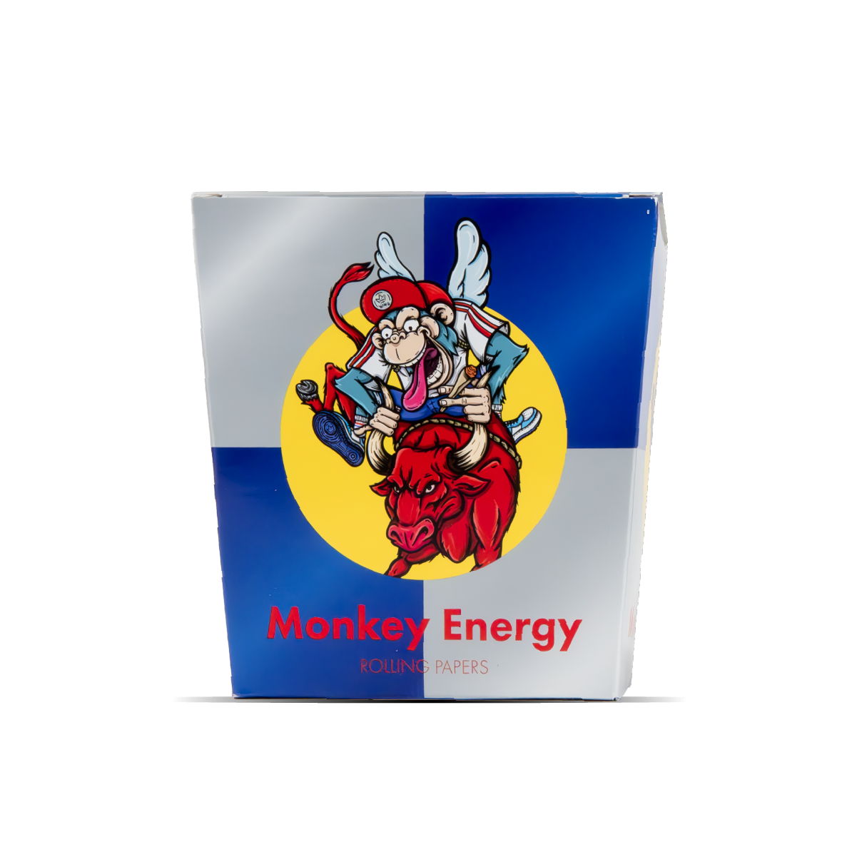 Packaging with a cartoon monkey and bull design labeled 'Monkey Energy' on a white background