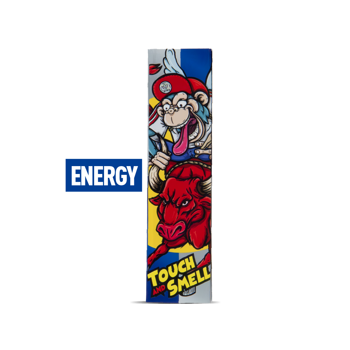 Product packaging with cartoon character and 'Energy' text on a white background