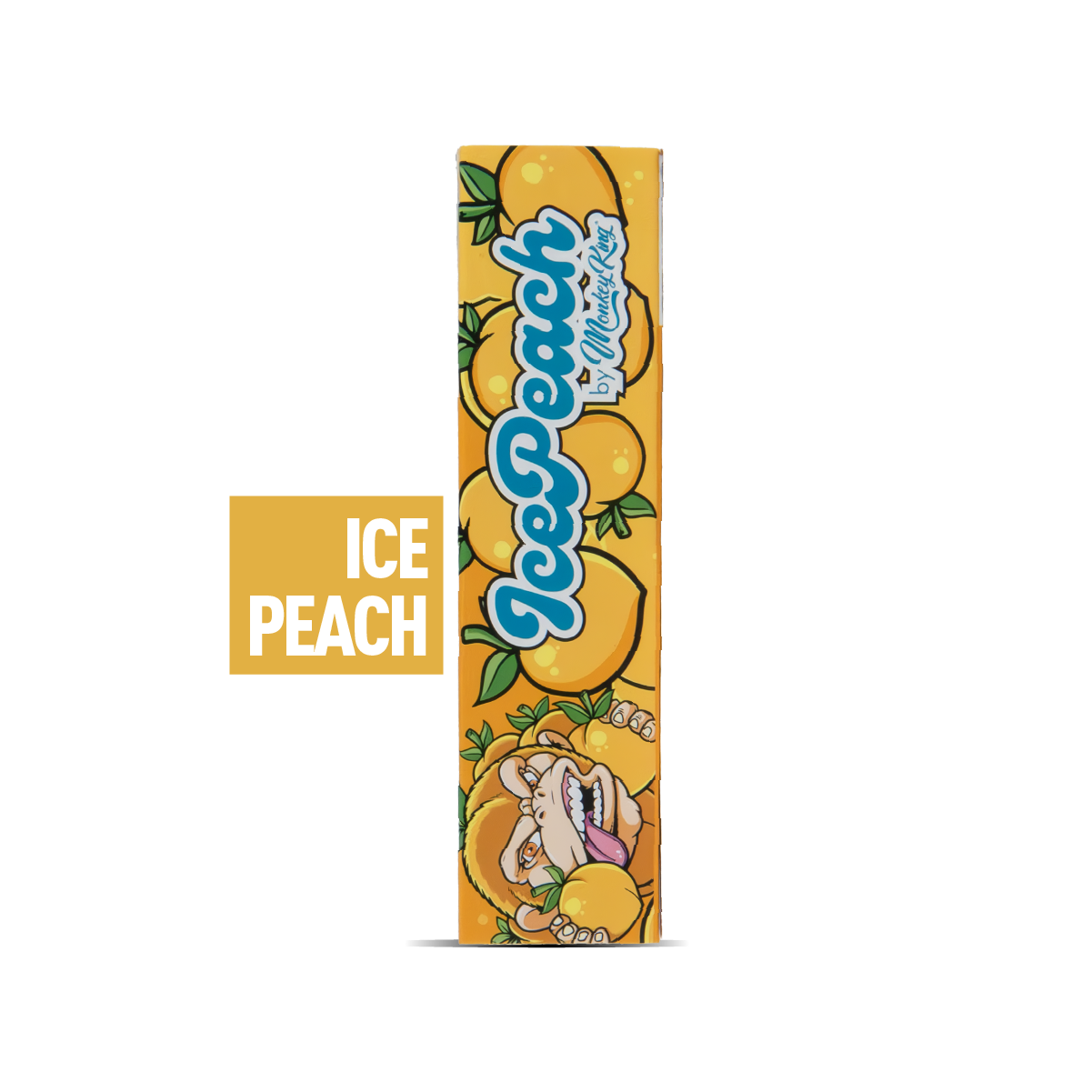 Ice Peach juice box packaging with cartoon character on a white background