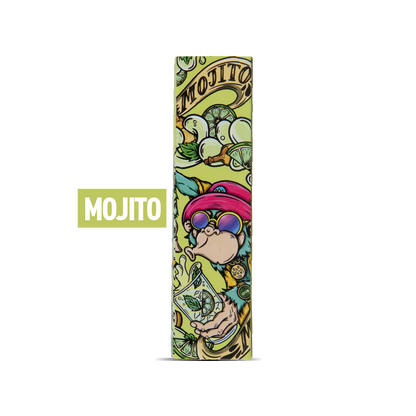 Colorful packaging with 'Mojito' branding and graphics on a white background