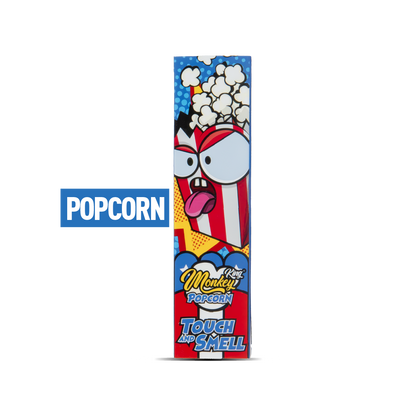 Cartoon character packaging for popcorn with colorful design on a white background