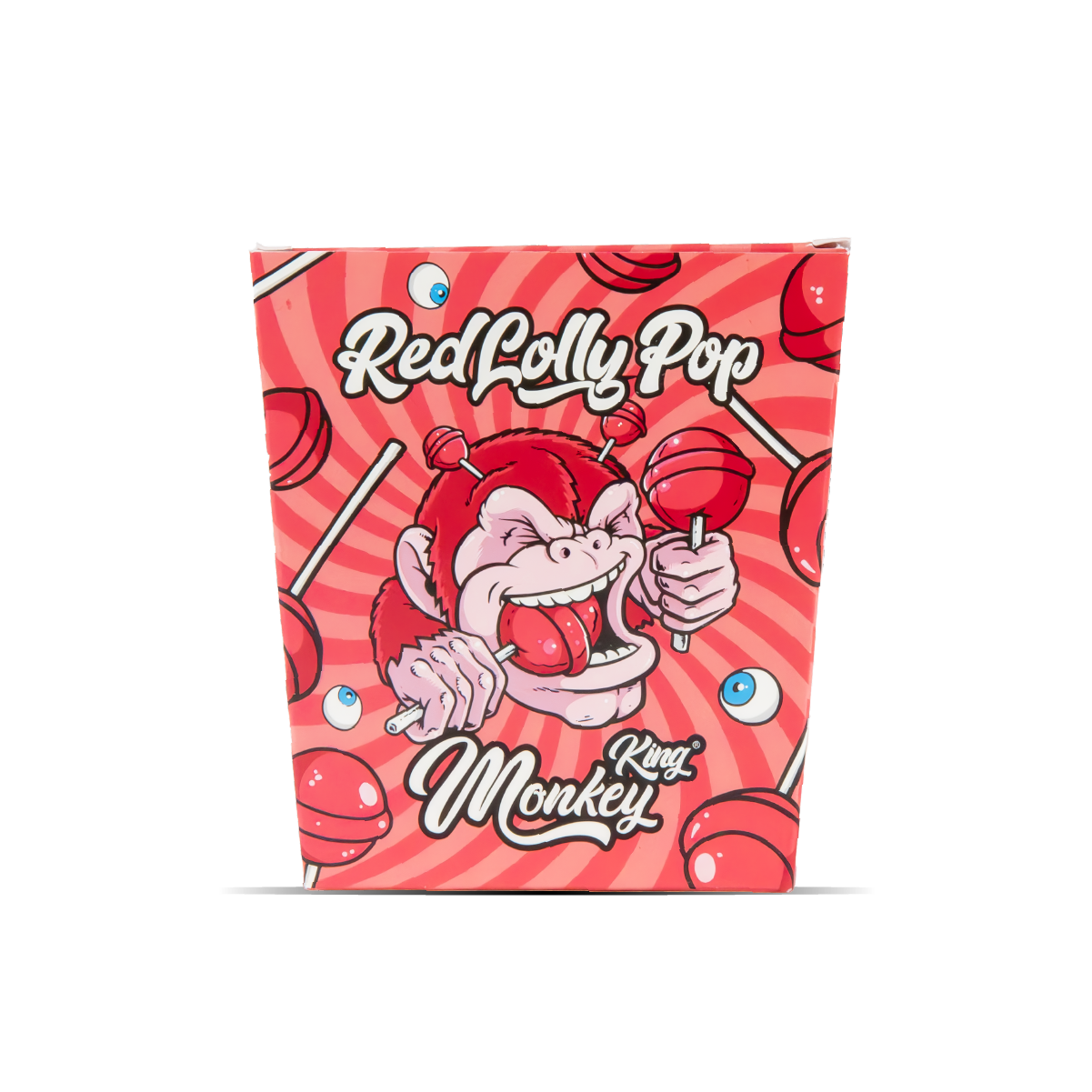 Red Lolly Pop packaging with cartoon monkey design on a white background