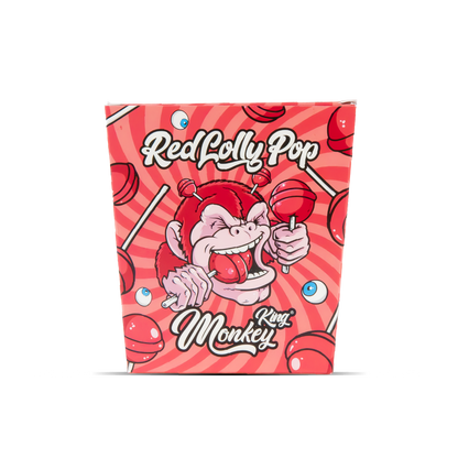 Red Lolly Pop packaging with cartoon monkey design on a white background