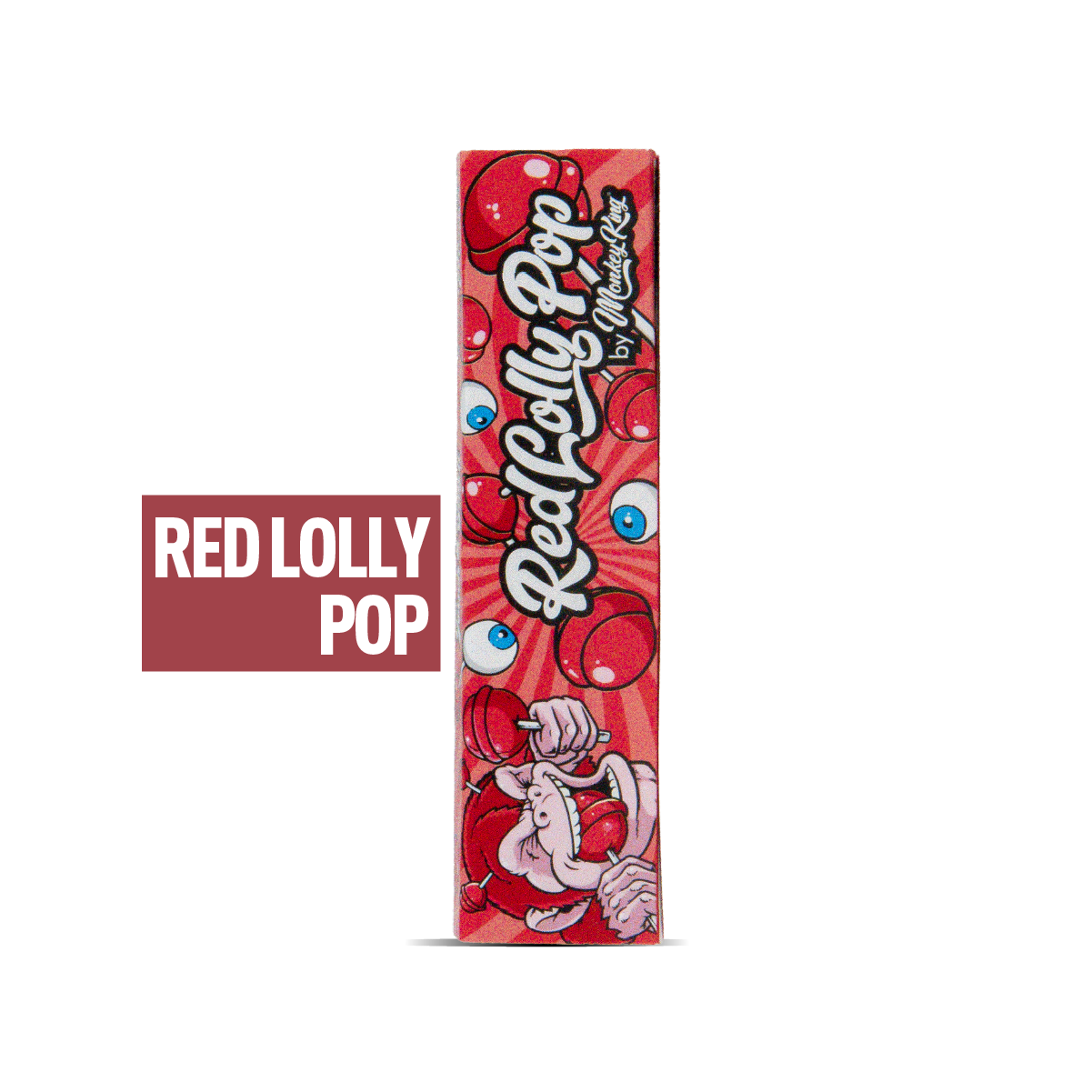 Red Lolly Pop packaging with cartoon character on a white background