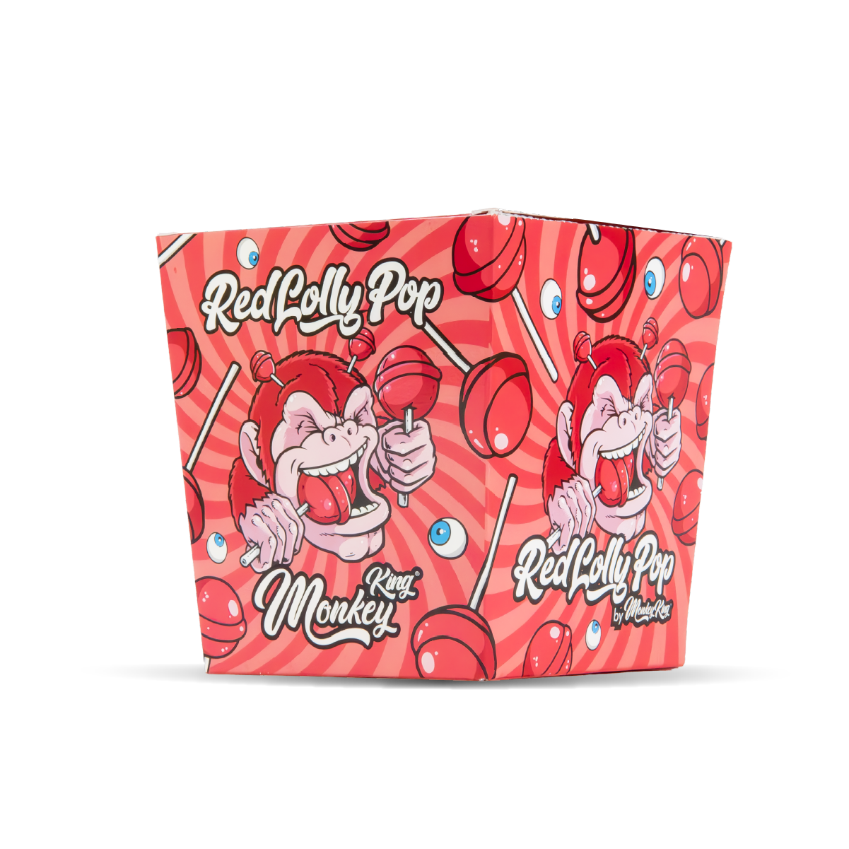 Red Lolly Pop packaging with cartoon monkey design on a white background