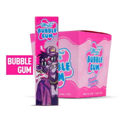 Pink bubble gum packaging with cartoon character on a white background