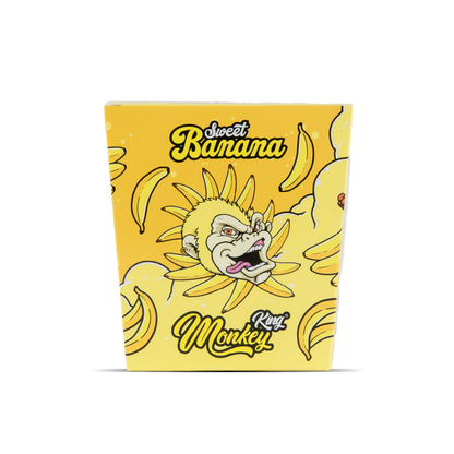 Yellow packaging with cartoon monkey and banana design, featuring the text 'Sweet Banana' and 'Monkey King'.
