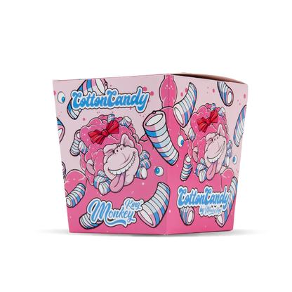 Pink packaging with candy-themed design and 'Cotton Candy' branding on a white background