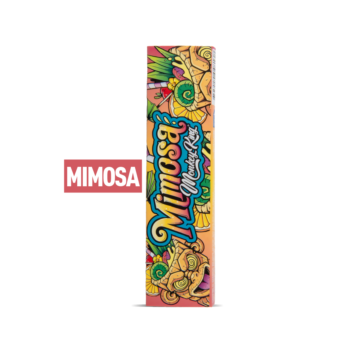 Colorful packaging of Mimosa Monde'Rose on a white background