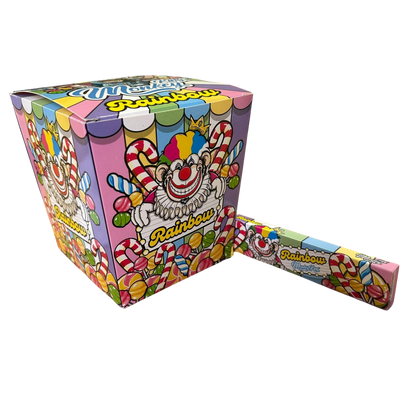 Colorful candy packaging with clown design on a white background