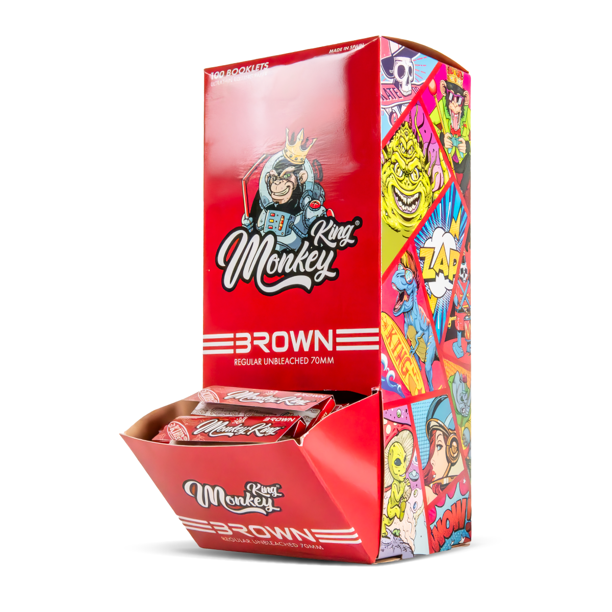 Box of King Monkey Brown rolling paper with colorful design on a white background