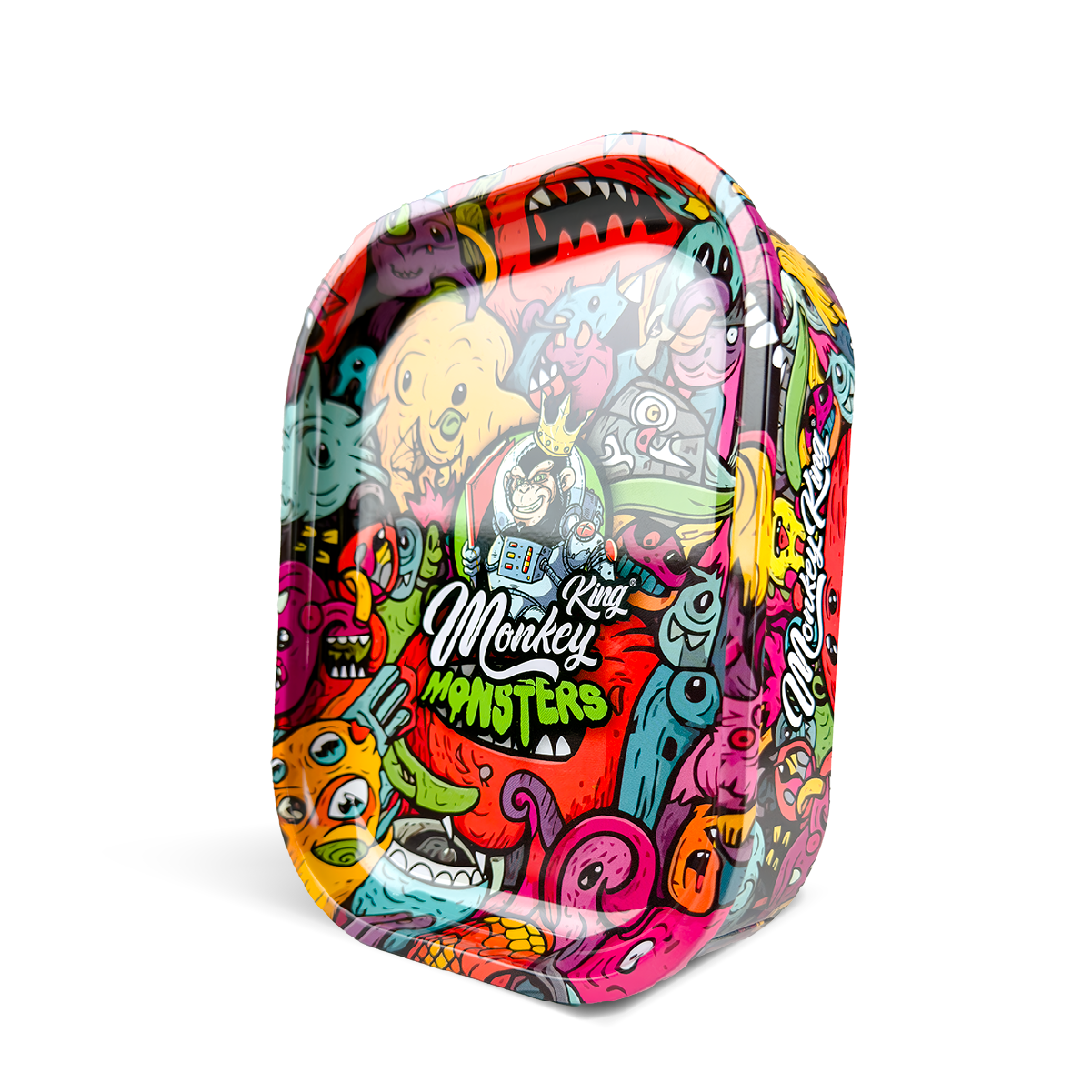 Colorful case with cartoon monster design on a white background