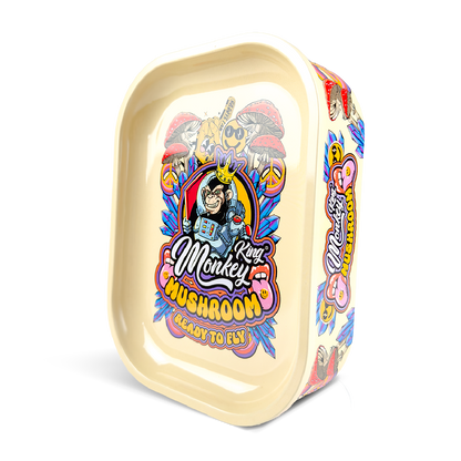 Colorful rolling tray with cartoon character and 'Monkey King Mushroom' text on a white background