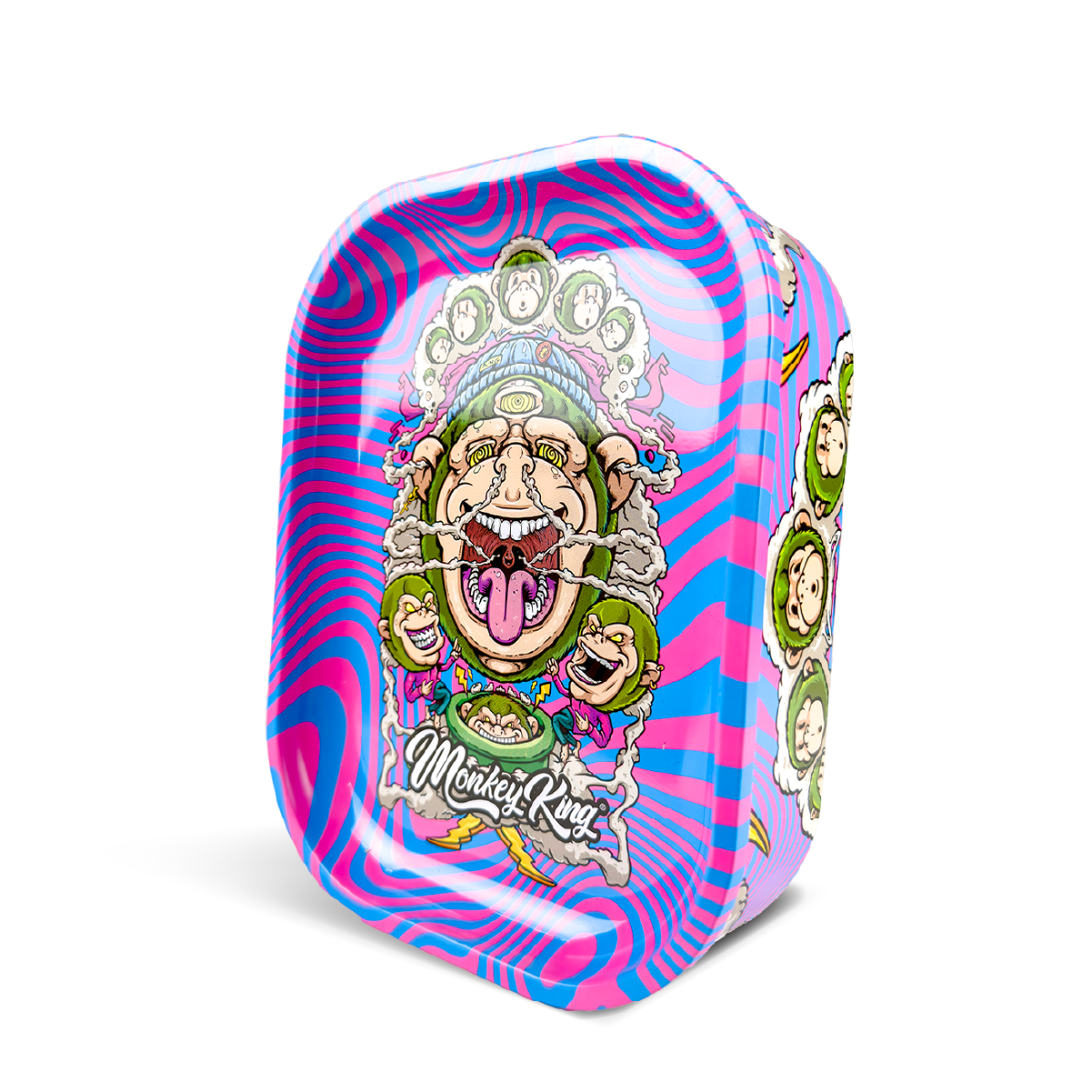 Colorful tray with cartoon monkey design and 'Monkey King' branding on a white background