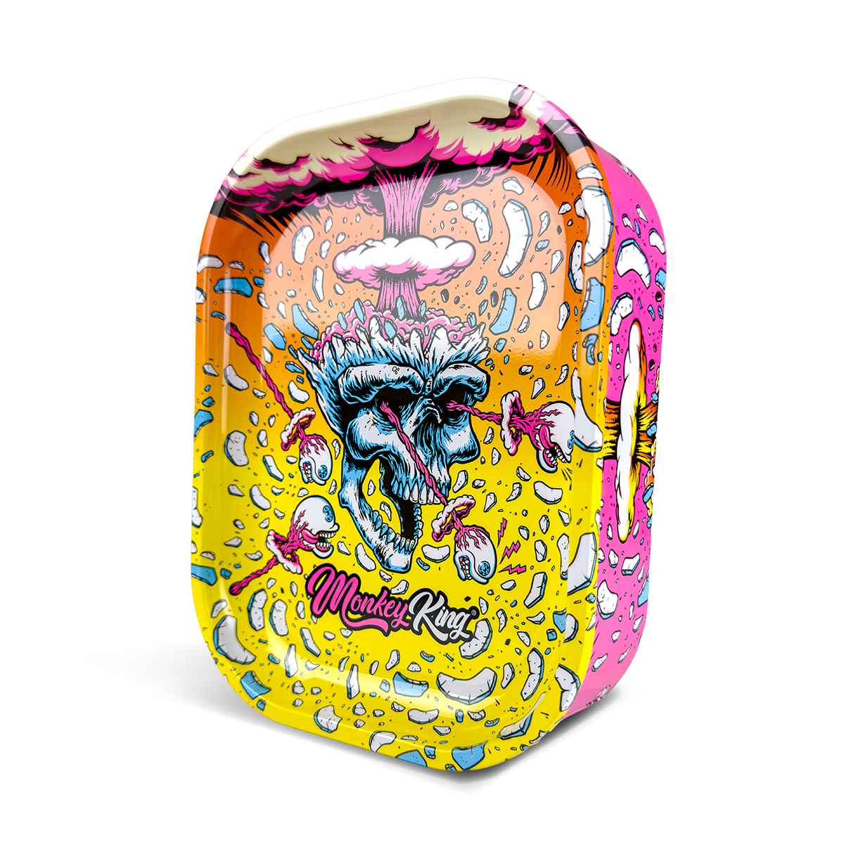Colorful case with a skull design and 'M monkey ring' branding on a white background