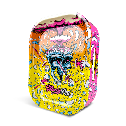 Colorful case with a skull design and 'M monkey ring' branding on a white background