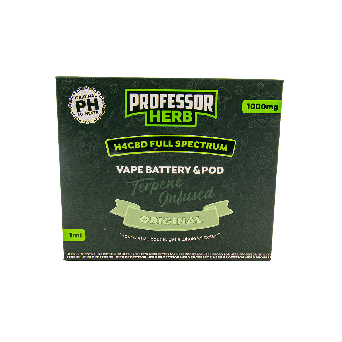 Professor Herb H4CBD Full Spectrum vape battery & pod packaging on a white background