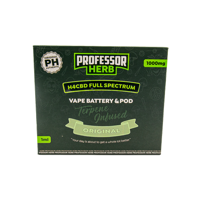 Professor Herb H4CBD Full Spectrum vape battery & pod packaging on a white background