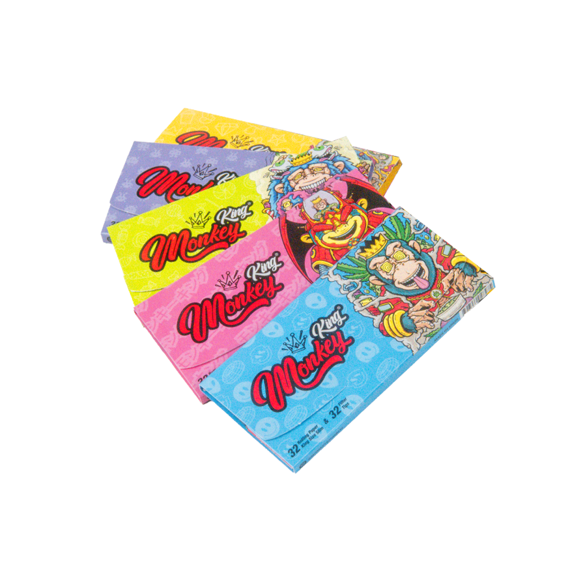 Colorful packages of Red Monkey candy on a white background