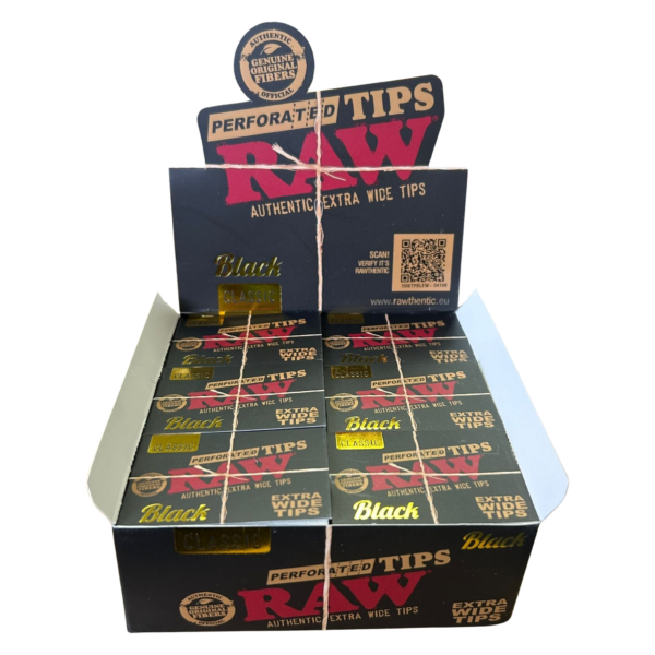 RAW Perforated Black Extra Wide Tips — 36pcs Full Box