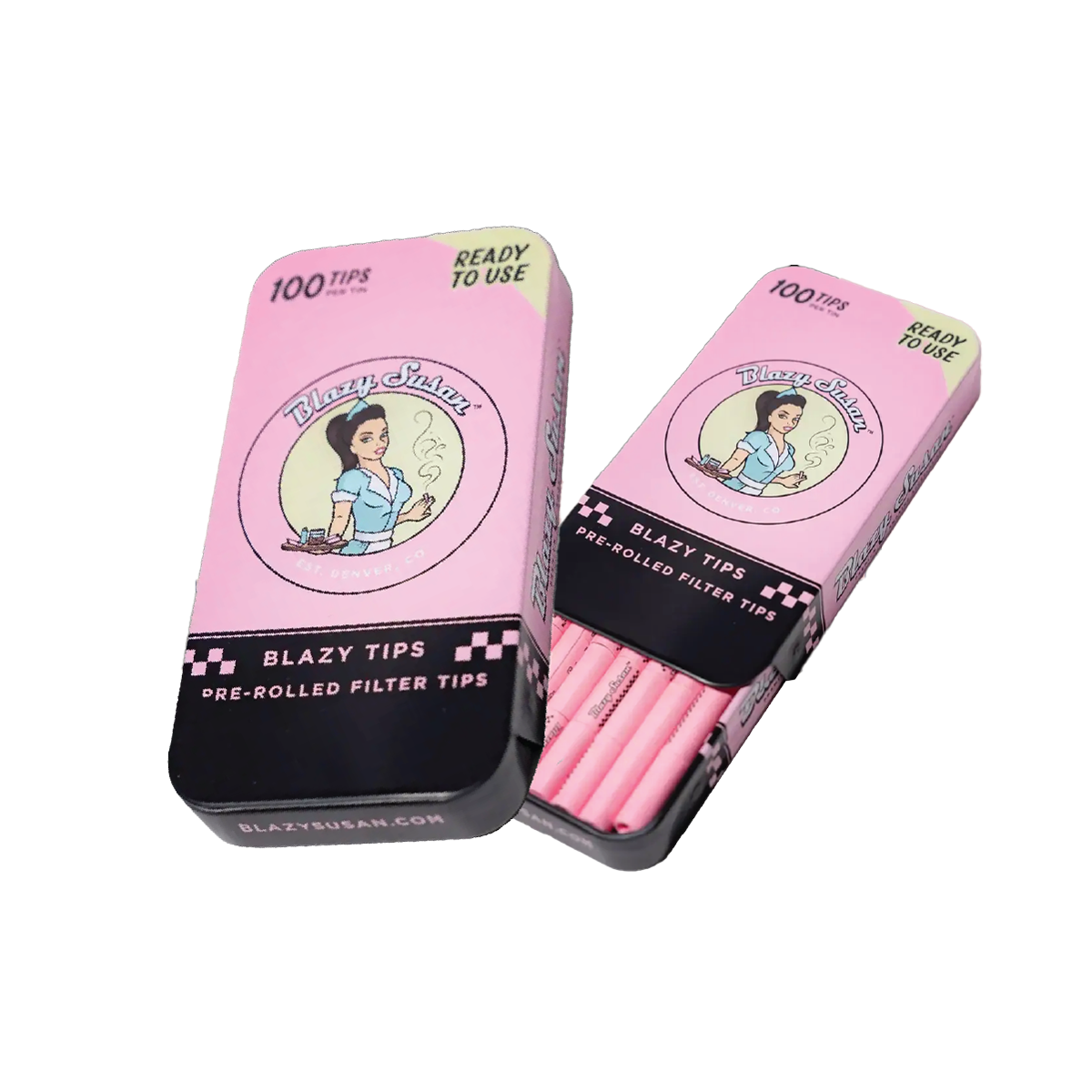 Blazy Susan Pre-Rolled Filter Tips in Tins: 100 Tips per Tin