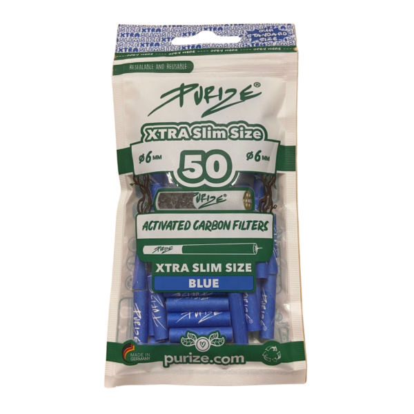 PURIZE® Activated Carbon Xtra Slim Filters 6mm (50 pcs) — Blue