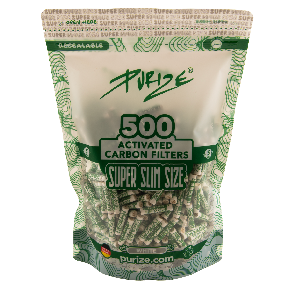 Purize White Super Slim Size 5mm Activated Carbon Filter Tips
