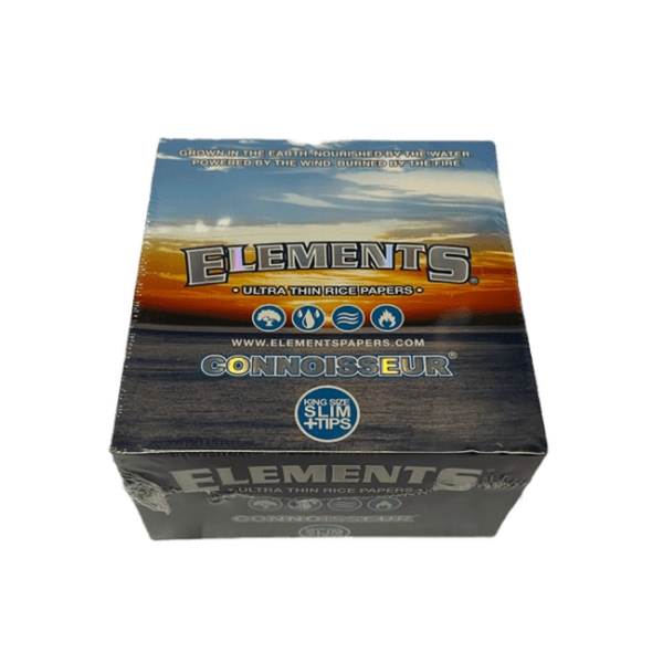 Elements Connoisseur Ultra Thin Rice Rolling Papers & Tips - Blue — 24pcs Full Box