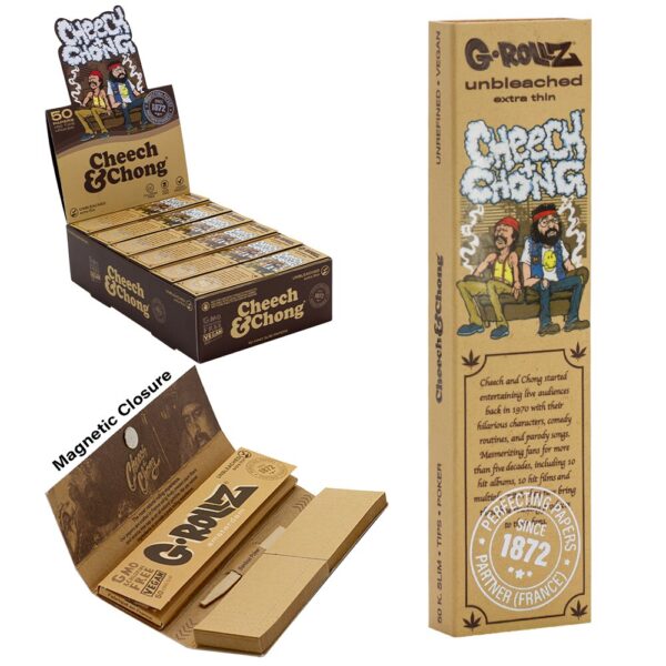 G-Rollz 'Cheech & Chong' Unbleached Rolling Papers, Tips & Poker — 24pcs Full Box