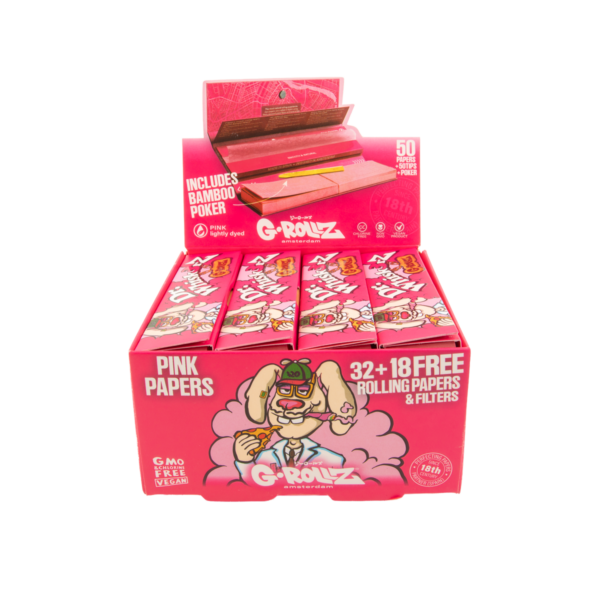 G-Rollz Dr. Whiskerz Pink Rolling Papers, Tips & Poker — 20pcs Full Box