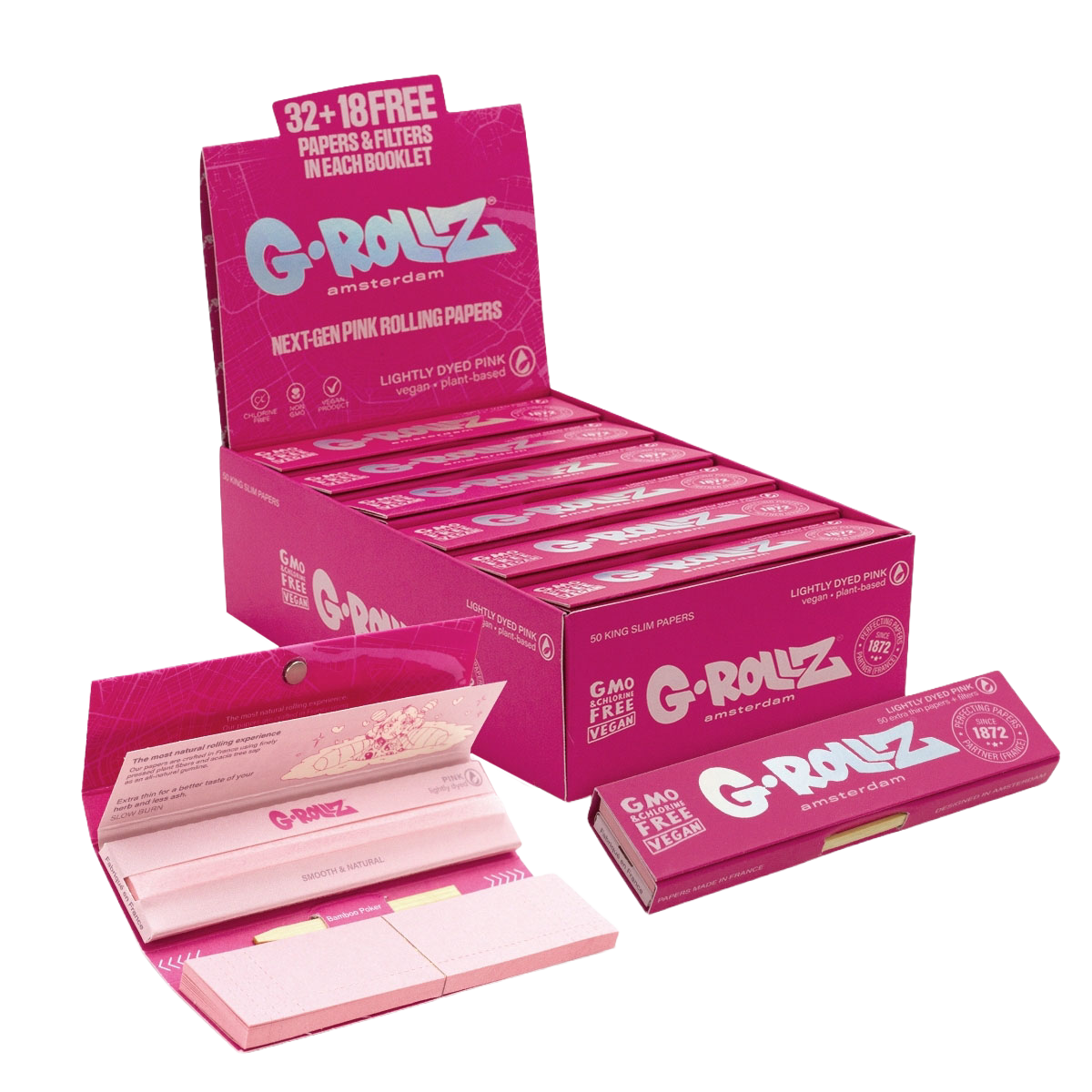 G-Rollz Next-Gen Pink Rolling Papers, Tips & Poker - Image 2