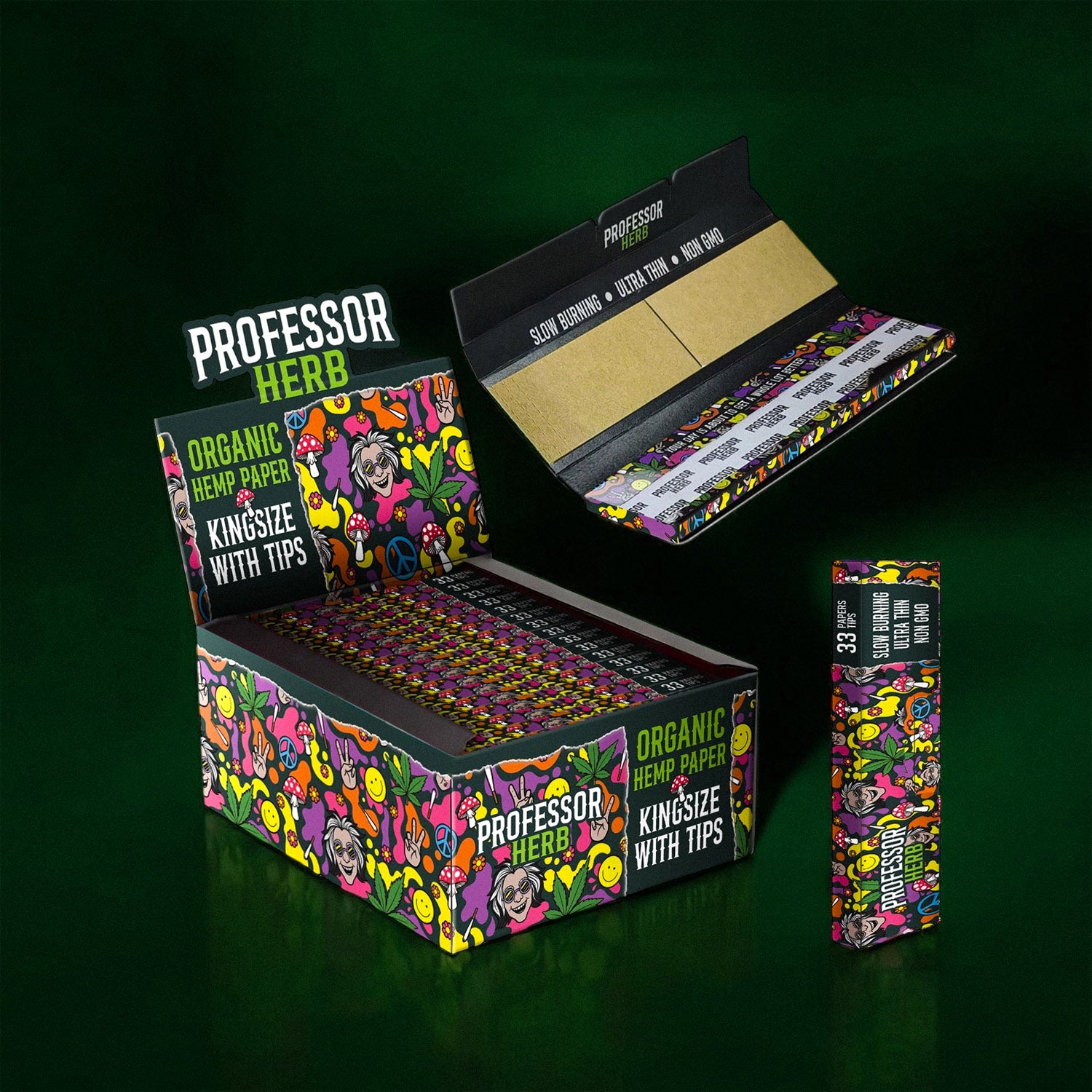 Professor Herb King Size Rolling Papers & Tips - Organic Hemp Paper