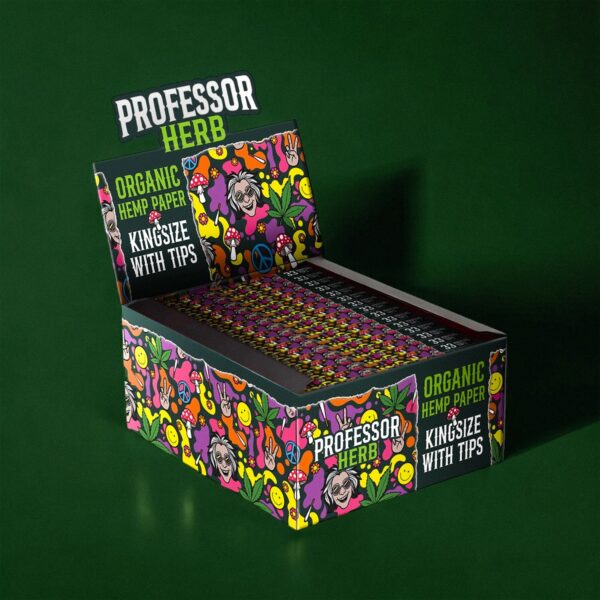 Professor Herb King Size Rolling Papers & Tips - Organic Hemp Paper — Full Box