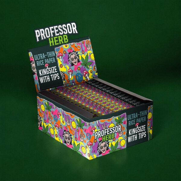 Professor Herb King Size Rolling Papers & Tips - Ultra Thin Rice Paper — Full Box