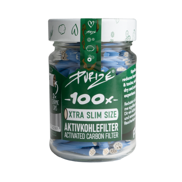 PURIZE® Activated Carbon Xtra Slim Filters Glass Jar (100 pcs) — Blue