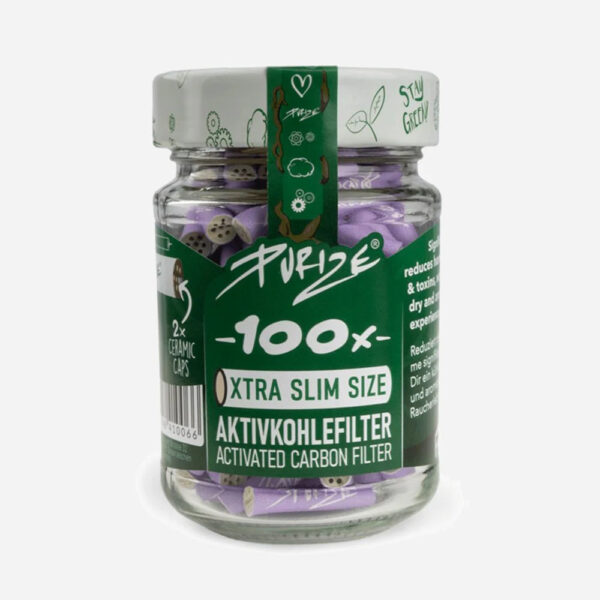 PURIZE® Activated Carbon Xtra Slim Filters Glass Jar (100 pcs) — Lilac