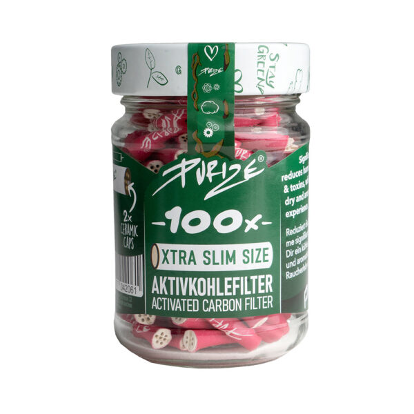 PURIZE® Activated Carbon Xtra Slim Filters Glass Jar (100 pcs) — Pink