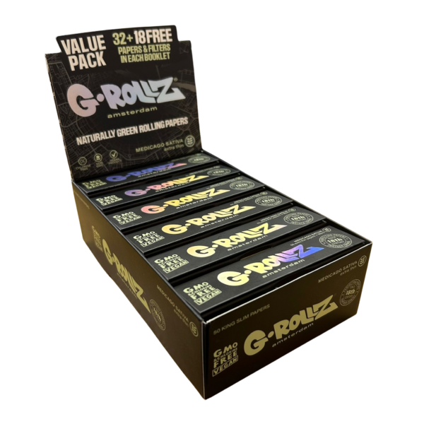 G-Rollz Medicago Sativa Extra Thin Papers, Filters & Wooden Poker Value Pack — 24pcs Full Box