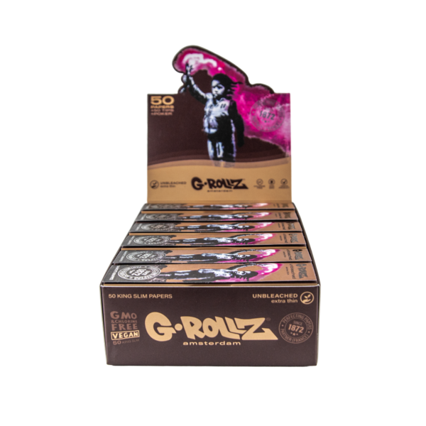 G-Rollz Rolling Papers, Tips & Poker: Unbleached Extra Thin - King Size — 24pcs Full Box