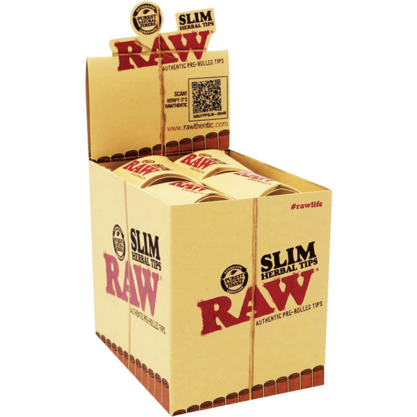 RAW Pre-Rolled Slim Tips — 20pcs Full Box