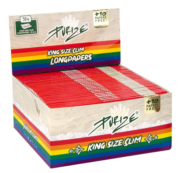 PURIZE® King Size Slim Longpapers - Rainbow — 50 Pcs Full Box