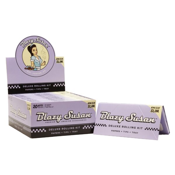 Blazy Susan Purple Deluxe Kit (King Size Rolling Papers with Tips & Tray) — 20pcs Full Box