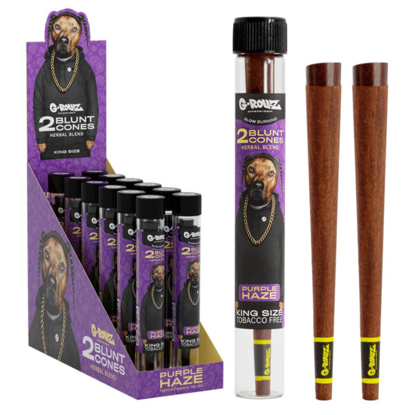 G-Rollz 'Herbal Blend' 2 Blunt Cones Terpene Infused with Yerba Mate, Chamomile & Cacao - (12 Pack) — Purple Haze