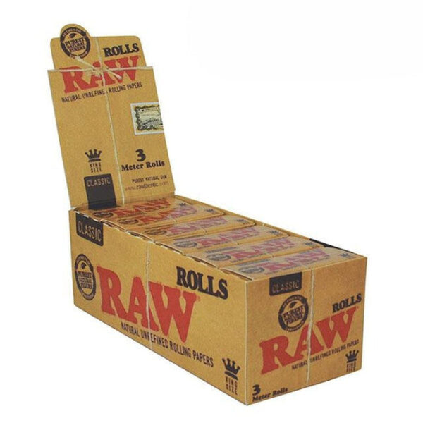 RAW 3m Roll Rolling Papers: Classic - 3m — 12pcs Full Box