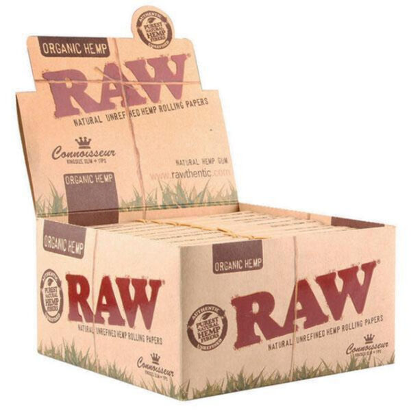 RAW Connoisseur Organic Hemp Rolling Papers & Tips — 24pcs Full Box
