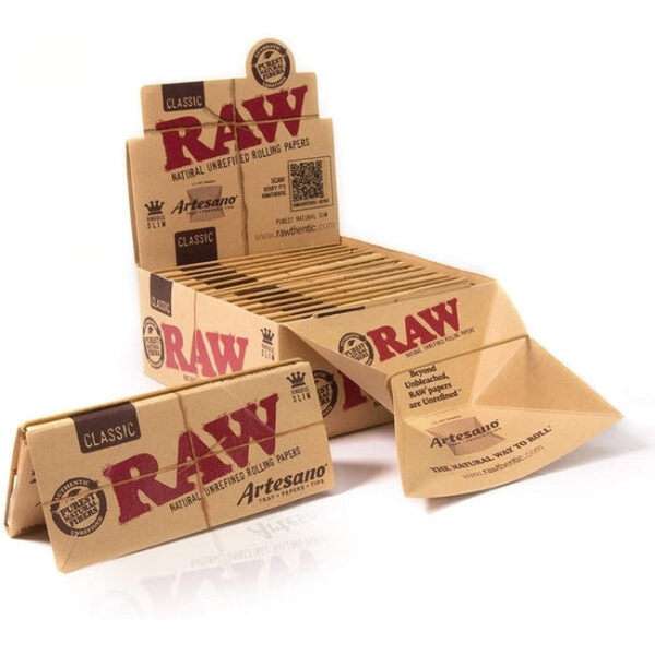 RAW King Size Artesano Classic Rolling Papers and Tips — 15pcs Full Box
