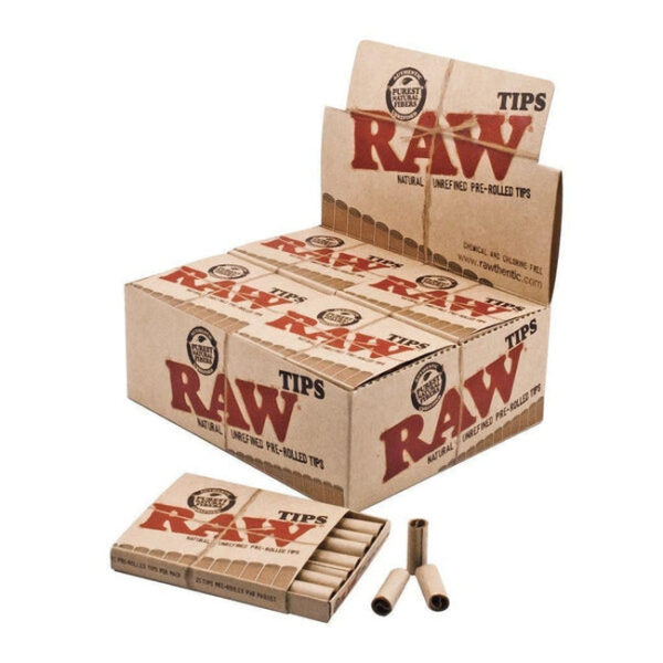 RAW Natural Unrefined Pre-rolled Tips — 20pcs Full Box
