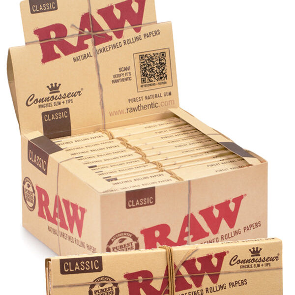 RAW Connoisseur Classic Rolling Papers & Tips — 24pcs Full Box